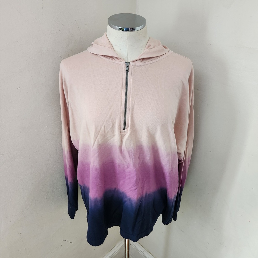 J. Jill Fit Pink Purple Navy Ombre Dip Dye Quarter Zip Hoodie Petite Large